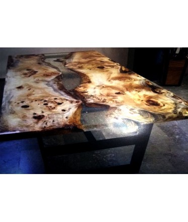 WOODEN TABLE WITH GLASS